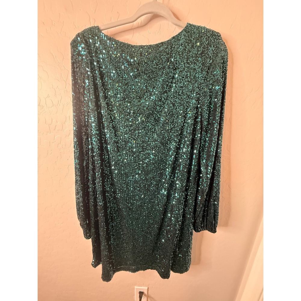 Steve Madden XL Emerald Green Sequin Long Sleeve Party Cocktail Dress - Picture 2 of 4